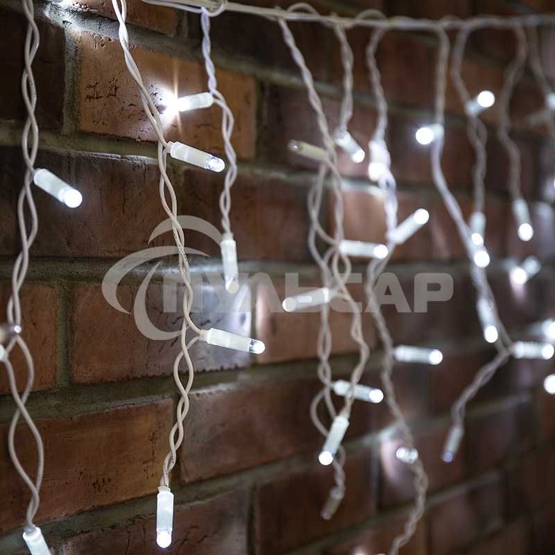 Гирлянда Neon-night Айсикл (бахрома) светодиодный, 2,4х0,6м, эффект мерцания, белый провод, 230 В, диоды БЕЛЫЕ, 88 LED