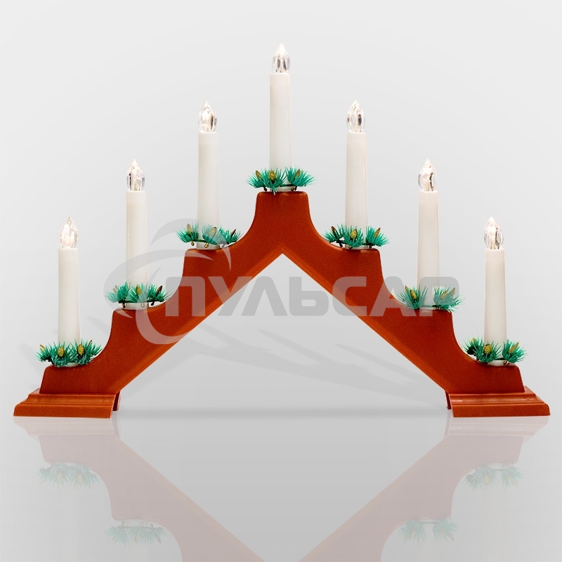 Горка новогодняя Neon-night 7 свечек корпус красн. свечение тепл. бел.