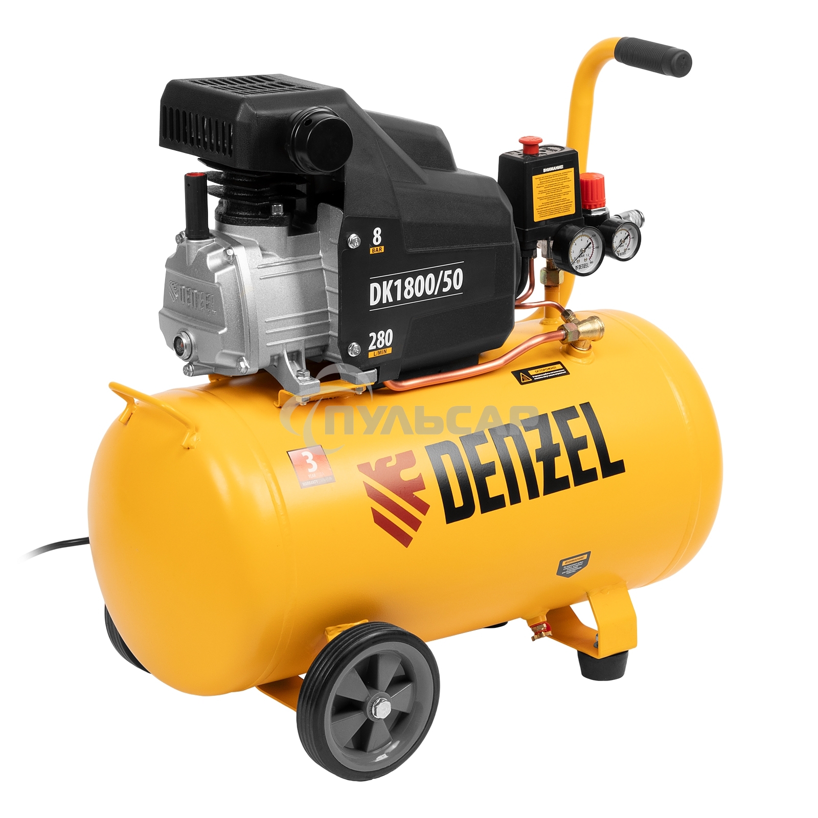 Компрессор Denzel воздушный DK1800/50,Х-PRO 1,8 кВт, 280л/мин, 50л 58068