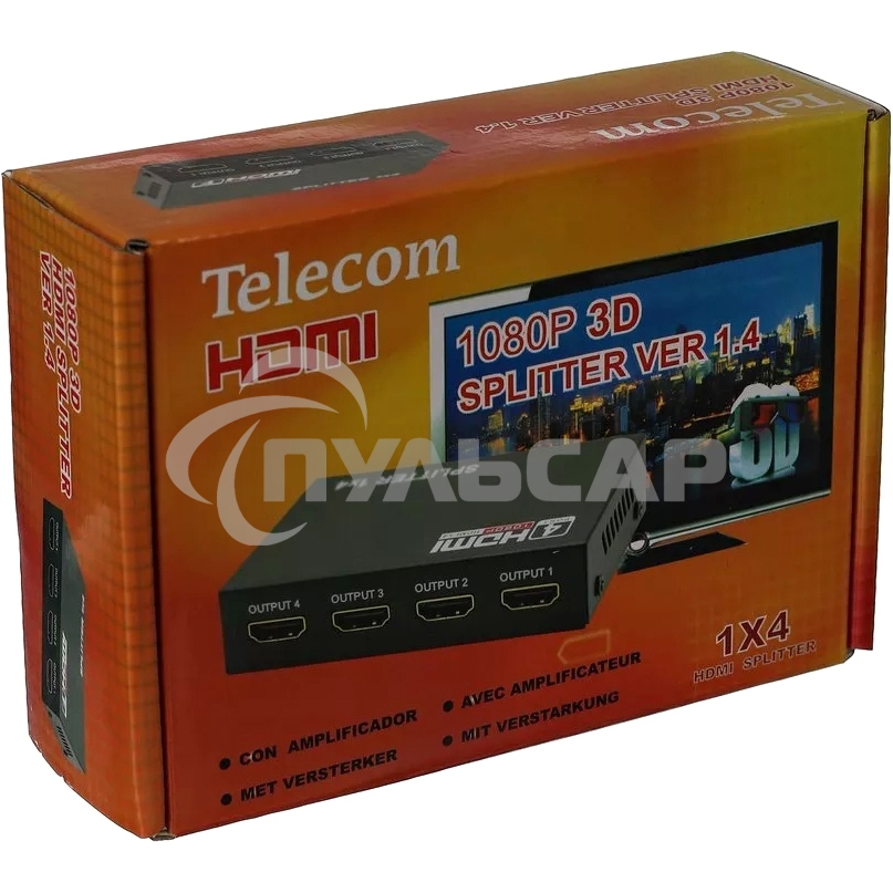 Разветвитель HDMI 1=>4 Telecom <TTS5020>, каскадируемый, 1.4v+3D