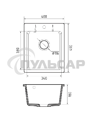 Мойка GRANFEST URBAN 240 1-чаша 400*490мм, монтаж: врезной, материал: кварц, серый