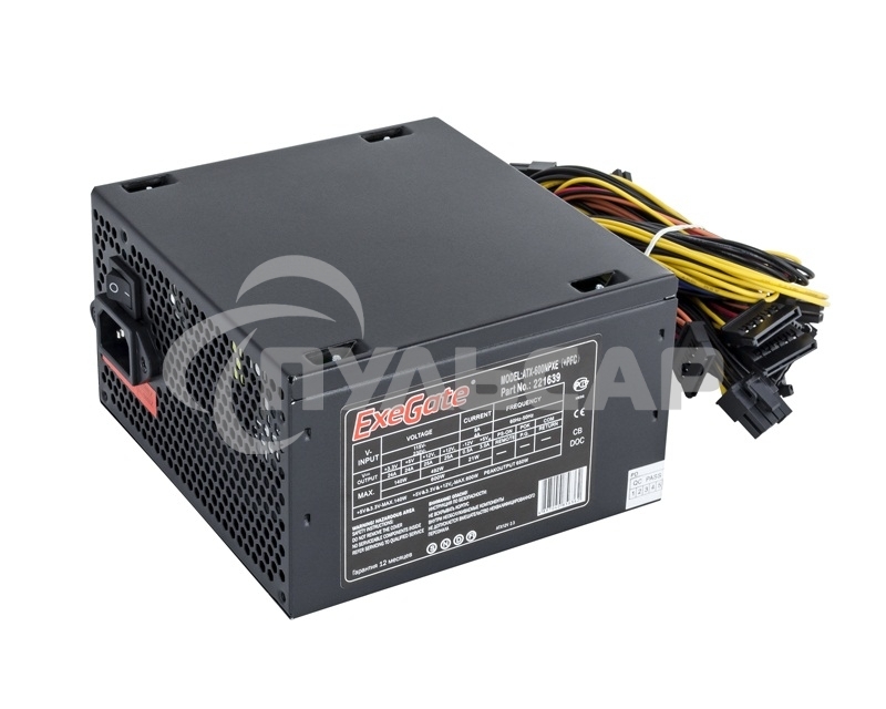 Блок питания ExeGate 600NPXE (EX221639RUS-S), 600Вт, 120мм, черный