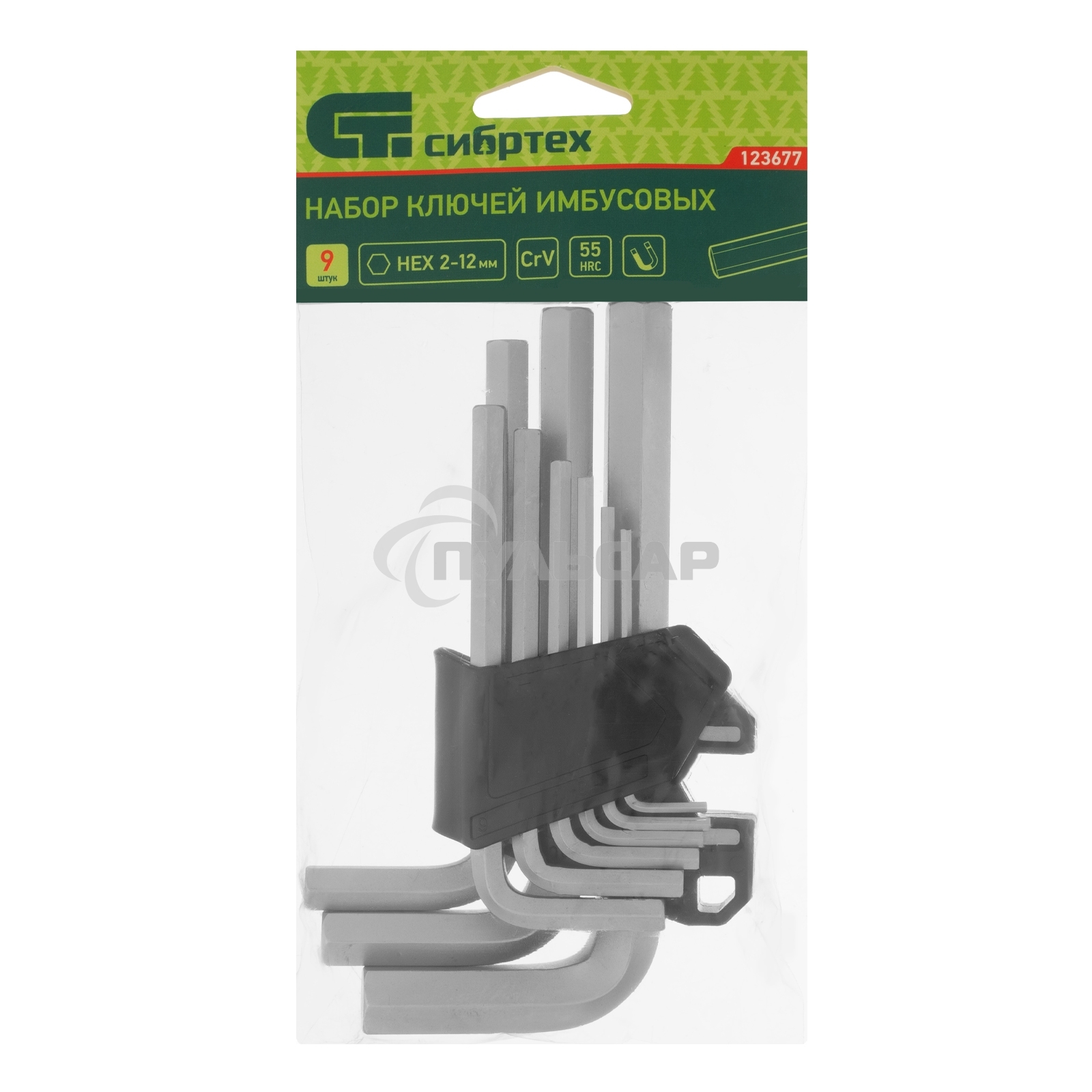 Набор ключей имбусовых Сибртех HEX, 2-12 мм, CrV, 9 шт.