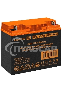 Аккумуляторная батарея ExeGate EX285662RUS HRL 12-18 (12V 18Ah, клеммы F3 (болт М5 с гайкой))