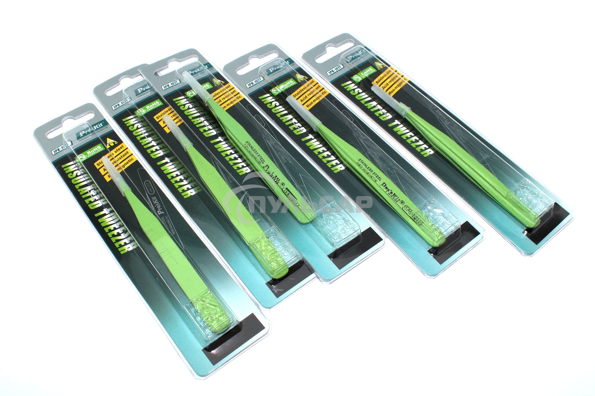 Пинцет Pro'sKit 1PK-101T антимагнитный, прямой, зеленый 120мм 5 шт