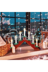 Горка новогодняя Neon-night 7 свечек корпус красн. свечение тепл. бел.