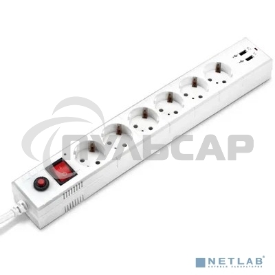 Сетевой фильтр Buro BU-SP1.8 USB 2A-W 1.8м (6 розеток) белый (коробка)