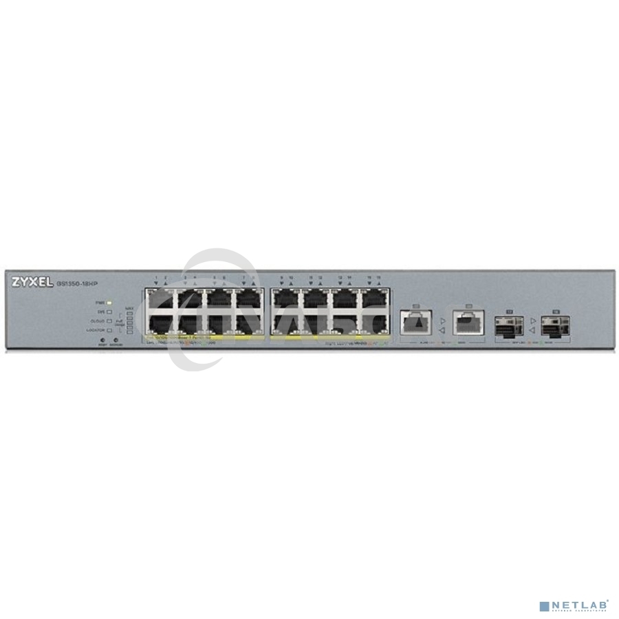 Коммутатор Zyxel GS1350-18HP, 16xGE PoE+, 2xCombo (SFP/RJ-45), бюджет PoE 250 Вт, дальность передачи питания до 250 м, автоперезагрузка PoE-портов, повышенная защита от перенапряжений и электростатических разряд