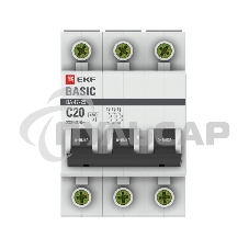 Выключатель автоматический модульный 3п C 20А 4.5кА ВА 47-29 Basic EKF mcb4729-3-20C