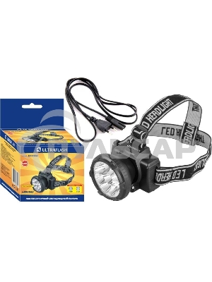 Фонарь налобный аккумуляторный LED 5363 (220В 9LED 2 режима; черный) Ultraflash 11257