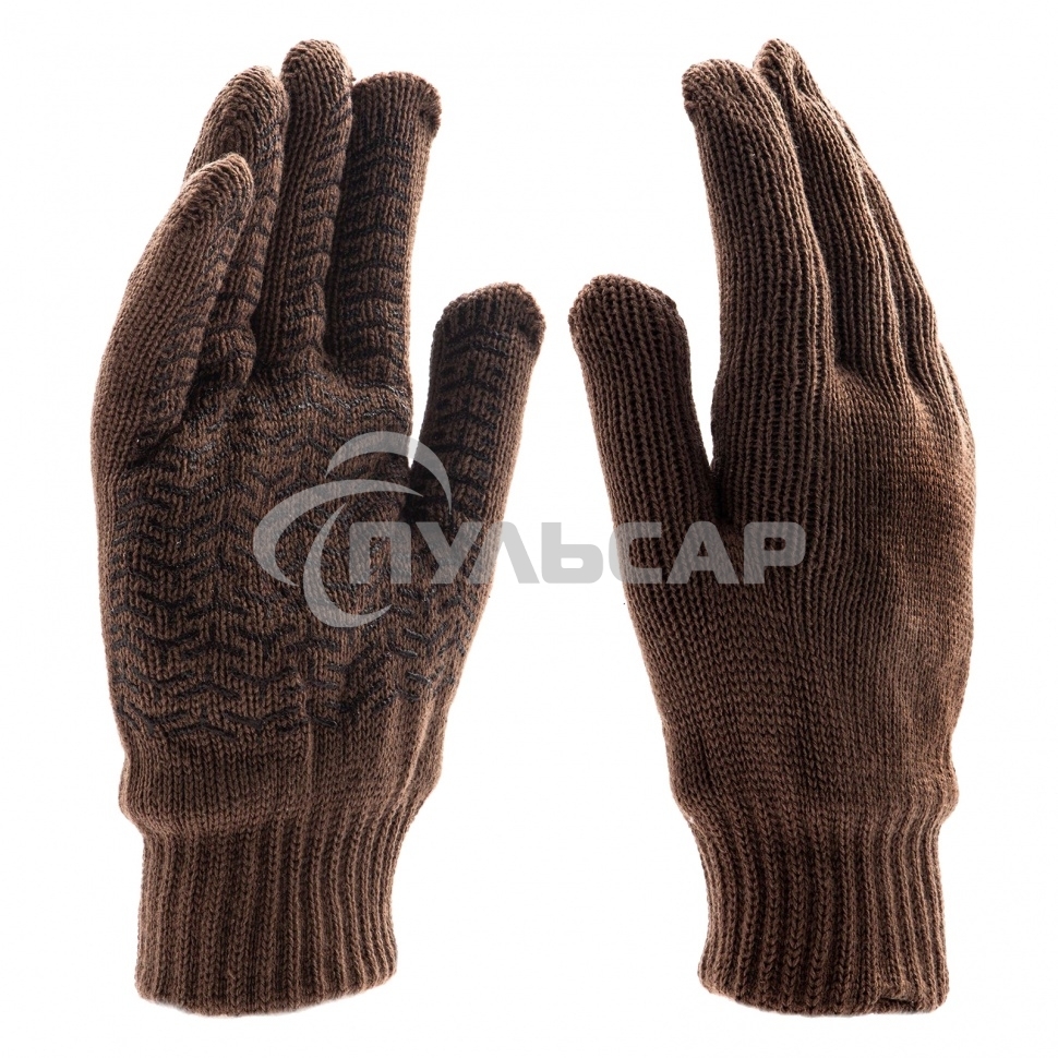 Перчатки трикотажные, двойные, полушерстяные, с ПВХ покрытием, Россия Сибртех