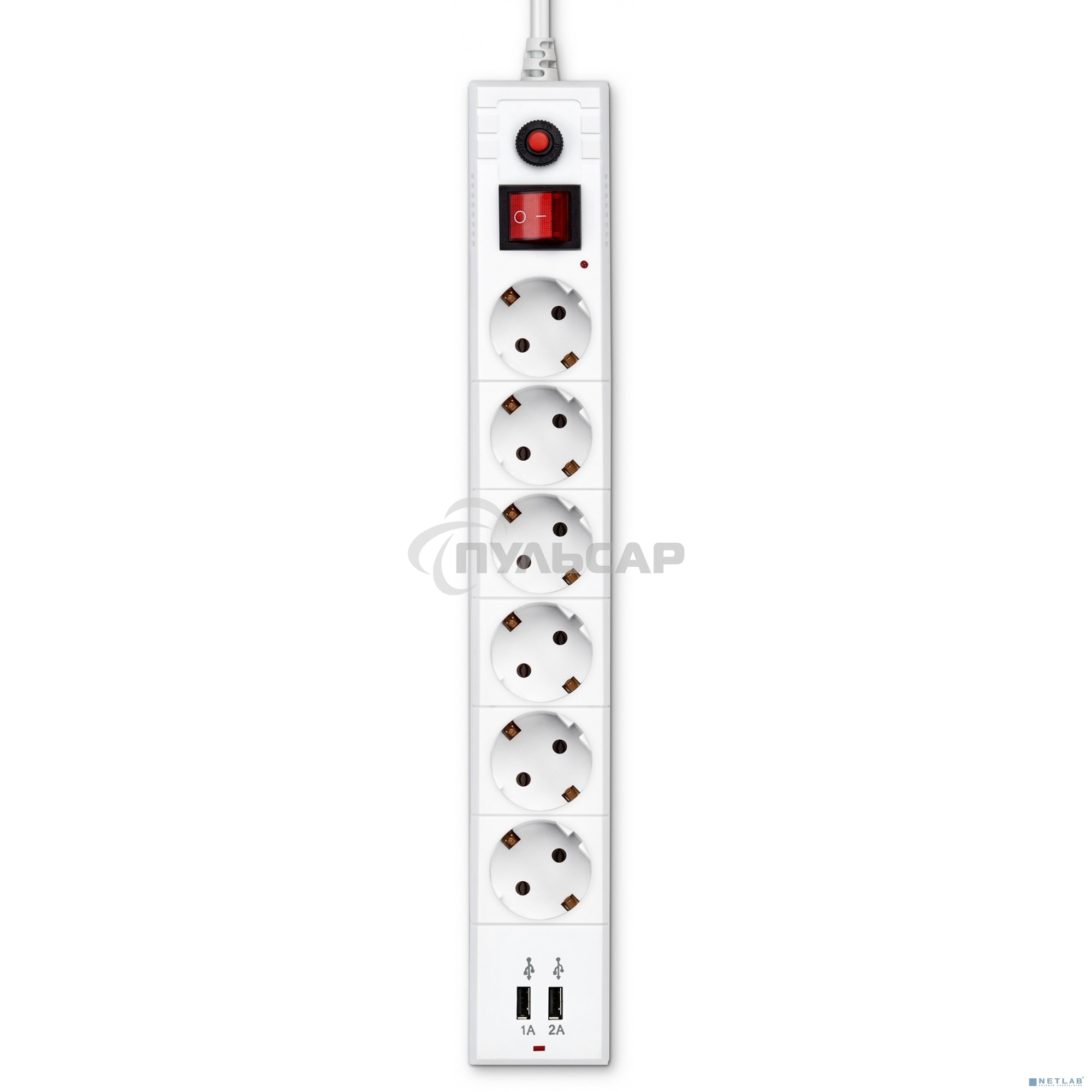 Сетевой фильтр Buro BU-SP1.8 USB 2A-W 1.8м (6 розеток) белый (коробка)