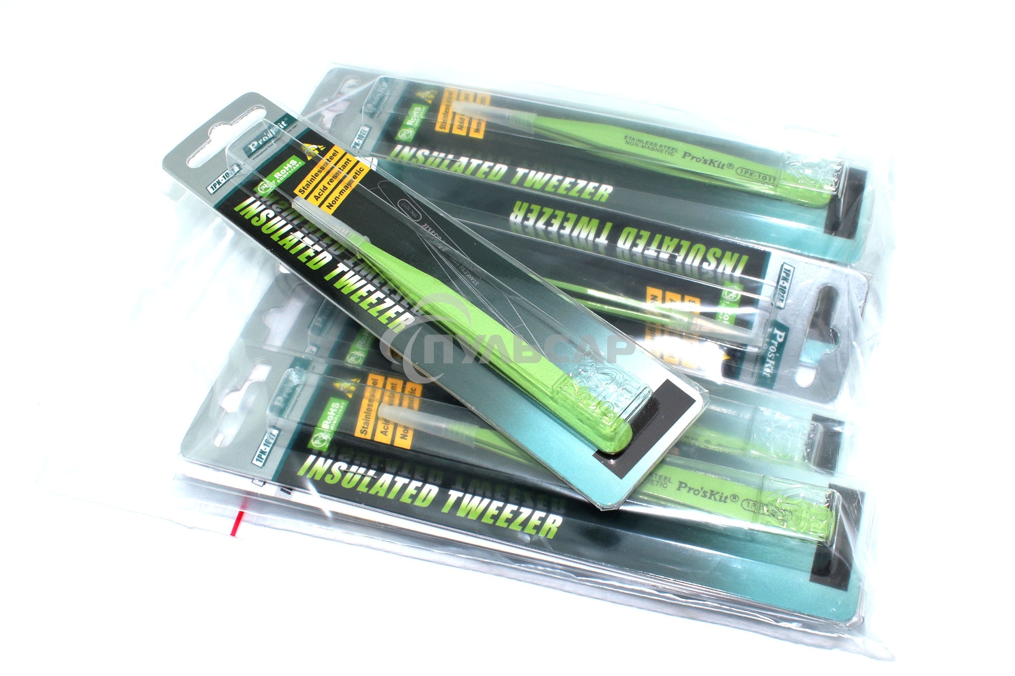 Пинцет Pro'sKit 1PK-101T антимагнитный, прямой, зеленый 120мм 10 шт