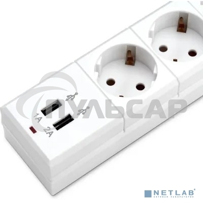 Сетевой фильтр Buro BU-SP1.8 USB 2A-W 1.8м (6 розеток) белый (коробка)