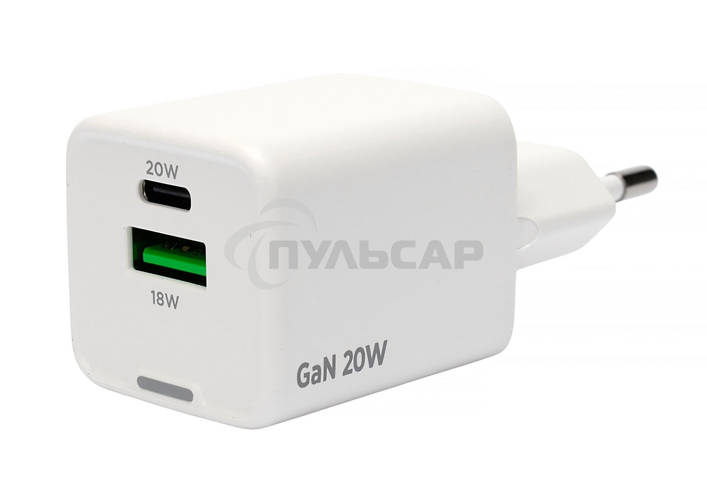 Зарядное устройство Cablexpert MP3A-PC-61, 20Вт GaN, 3А, QC4.0/PD, 1xUSB, 1xType-C, белый, пакет