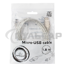 Кабель Cablexpert USB2.0 Pro, AM/microBM, 1,8м, экран, феррит.кольцо, прозрачны (CCP-mUSB2-AMBM-6-TR)