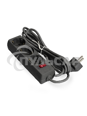 Удлинитель ExeGate EC-3-1.8B (EX279345RUS), черный, 1,8 м, евровилка с заземлением, 3 евророзетки с заземлением, 2200 Вт