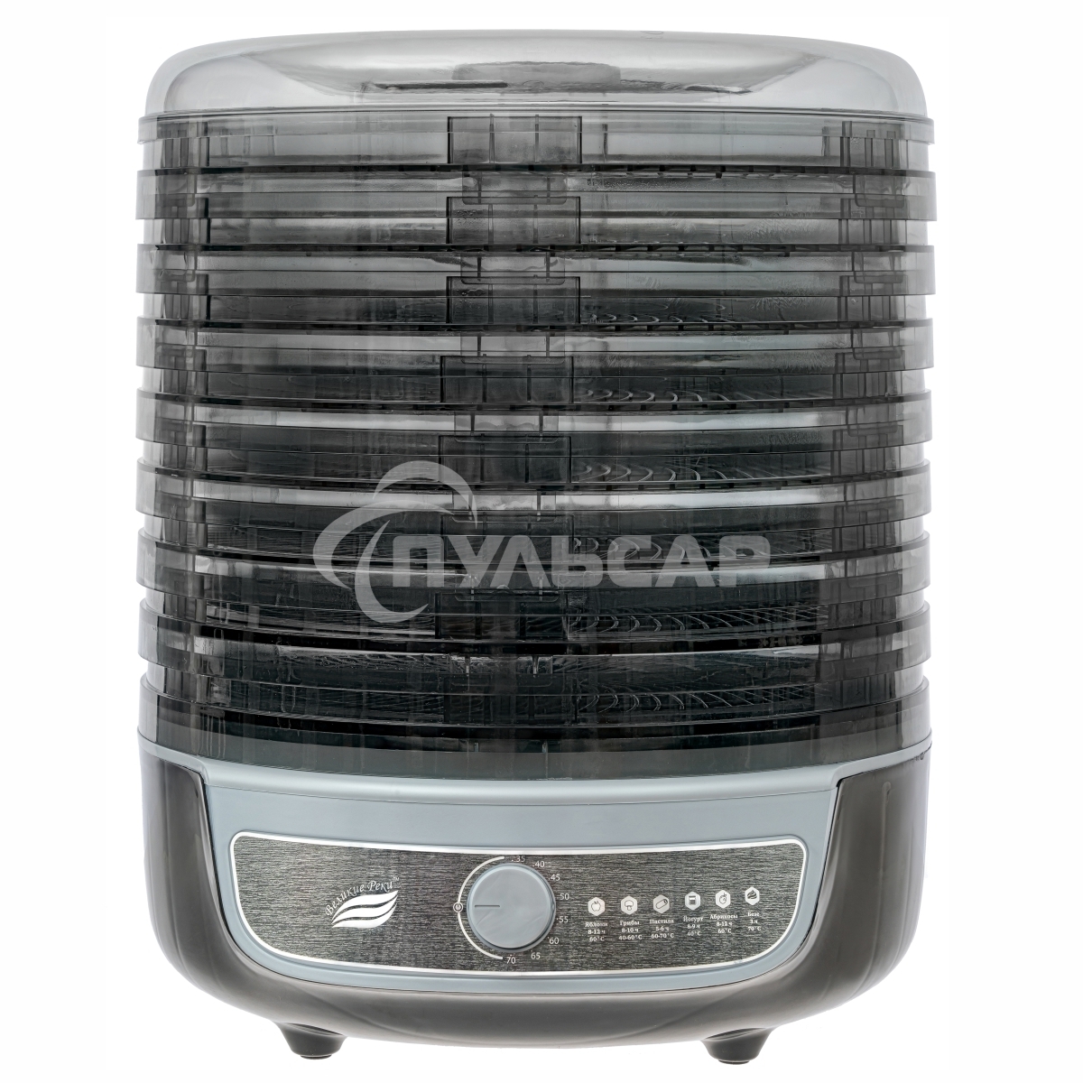 Сушилка для овощей 3в1 с функциями приготовления йогурта и десертов + 2 поддона для пастилы в подарок Великие Реки Волга-10 черно-серебристая