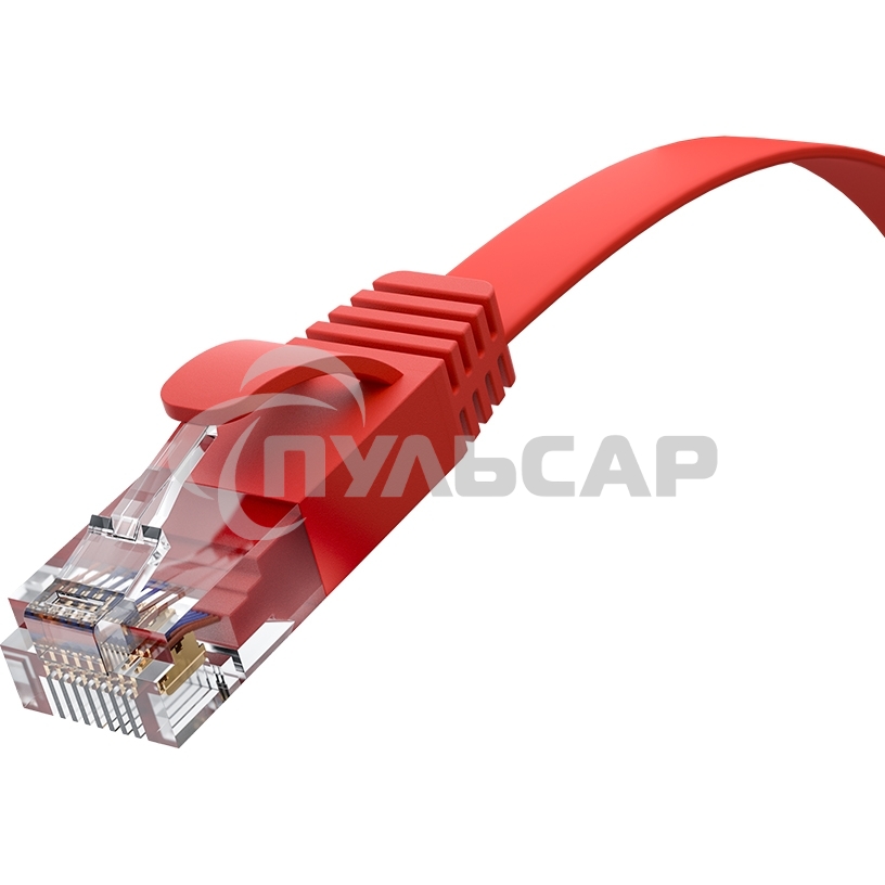Патч-корд GCR PROF плоский прямой 2.0m, UTP медь кат.6, красный, 30 AWG, ethernet high speed 10 Gbит/с, RJ45, T568B, GCR-52859