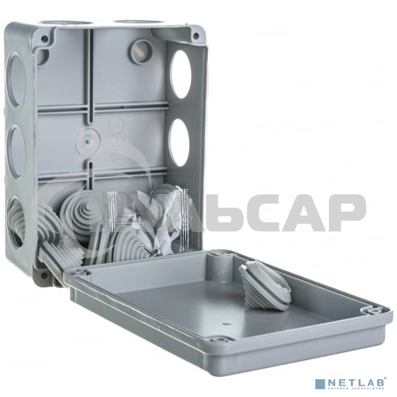 Коробка КМ41242 распаячная Iek UKO10-150-110-070-K41-55 для о/п 150х110х70 мм IP55 (RAL7035, 10 гермовводов)