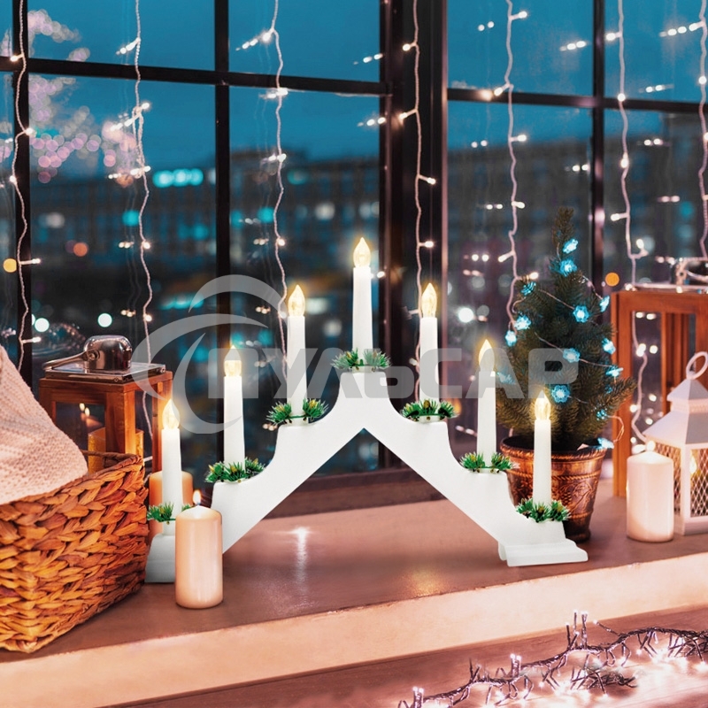 Новогодняя горка Neon-night 7 свечек, цвет корпуса: белый, цвет свечения: теплый белый