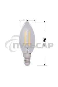 Лампа светодиодная филаментная Rexant Свеча CN35 7.5 Вт 600 Лм 4000K E14 прозрачная колба