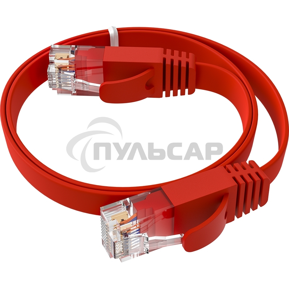 Патч-корд GCR PROF плоский прямой 2.0m, UTP медь кат.6, красный, 30 AWG, ethernet high speed 10 Gbит/с, RJ45, T568B, GCR-52859