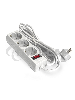 Удлинитель ExeGate EC-3-3W (EX279354RUS), белый, 3 м, евровилка с заземлением, 3 евророзетки с заземлением, 2200 Вт
