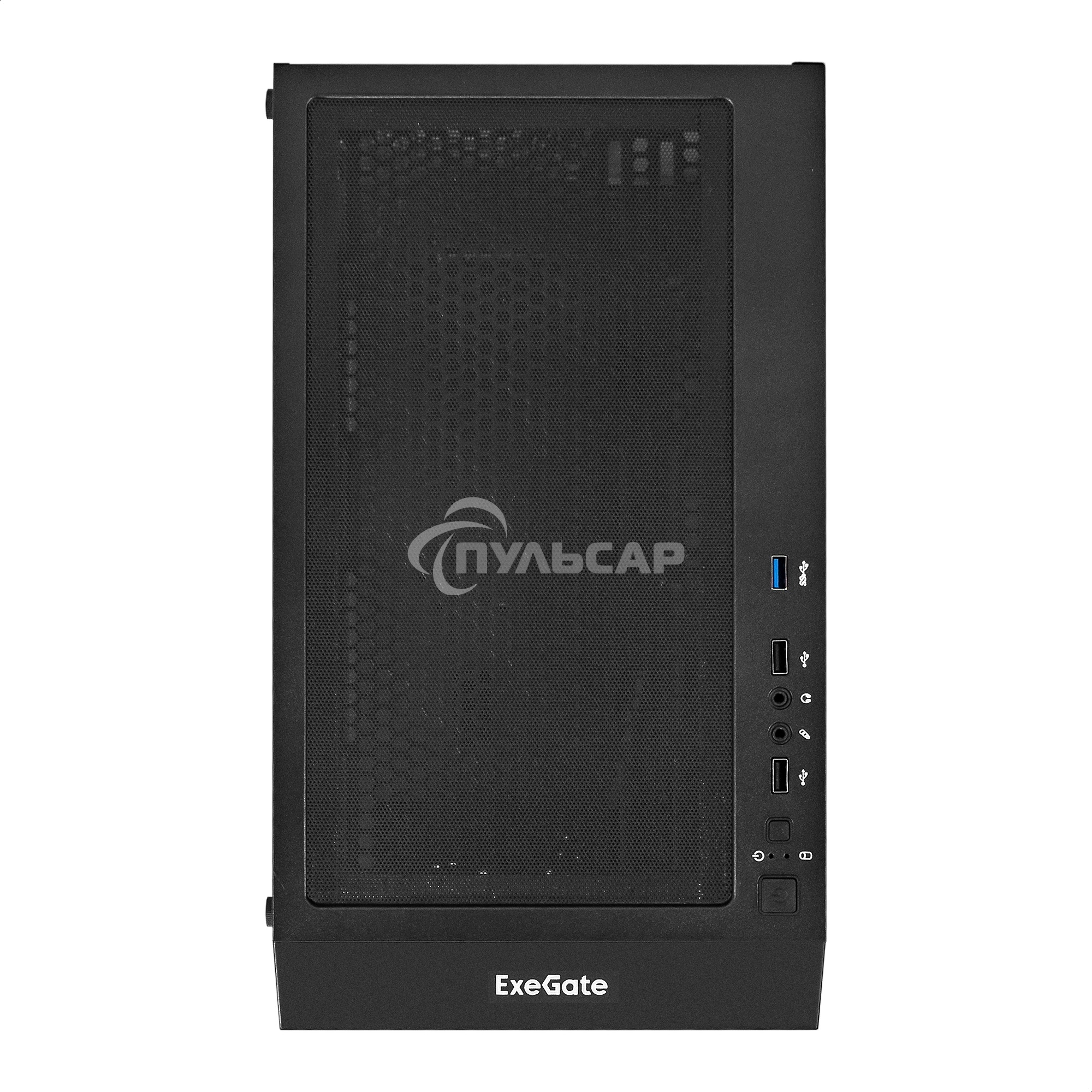 Компьютерный корпус Miditower ExeGate EVO-5001A (ATX, без БП, 2*USB+1*USB 3.0+HD Audio, черный, 3 вент.12см с RGb подсветкой, боковая панель - закаленное стекло)