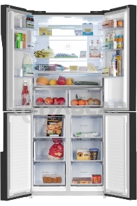 Холодильник Maunfeld MFF181NFB черный глянцевый, трехкамерный, 333/164л, морозилка сбоку, No Frost, Side by Side