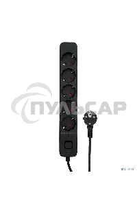 Сетевой фильтр Гарнизон 2.0 EPS-5-B-3 5р, 10А, 3м, ур.защиты 2+, черный, пакет (21443)