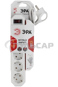 Сетевой фильтр ЭРА USF-5es-1.5m-W, 1.5м, белый б0019031