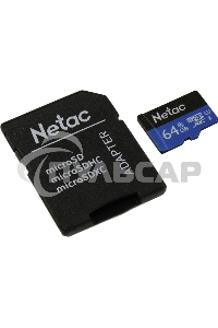 Флеш карта microSDHC 64Gb Netac P500 <NT02P500STN-064G-R> (с SD адаптером) 80Mb/s