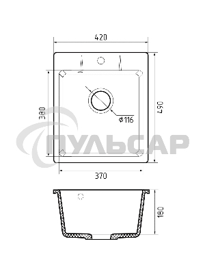 Мойка GRANFEST URBAN 242 1-чаша 420*490мм, монтаж: врезной, материал: кварц, серый