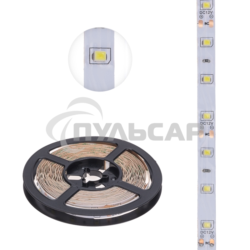 Лента светодиодная 5 м 12 В 2835 6500 К IP23 60 LED/м для БП с клеммами LAMPER