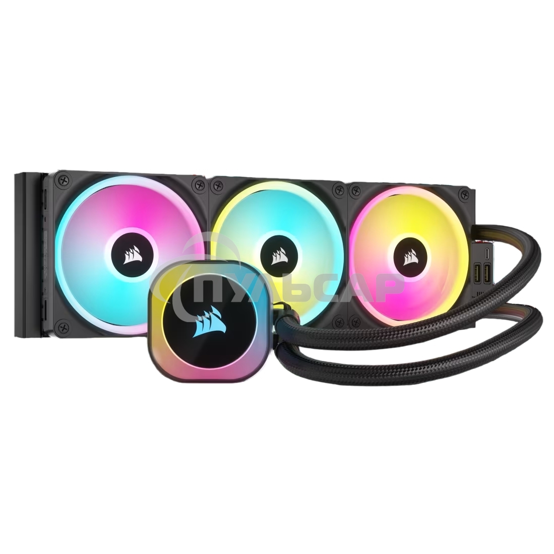 Система жидкостного охлаждения Corsair iCUE LINK H150i RGb (360мм, черный, RGb/ Fans: 3x120мм, 63.1CFM, 37dBA, 2400RPM/Rad thickness 27мм/ S: 1851, 1700, 1200, 115X, AM5, AM4)