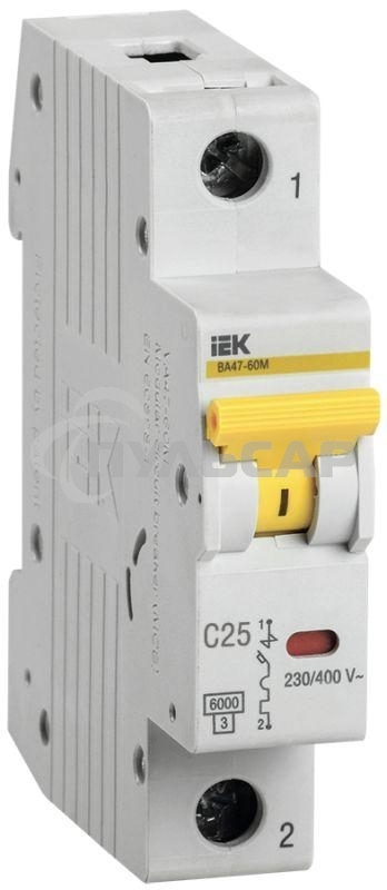 Выключатель автоматический однополюсный ВА47-60M 1Р 25А 6кА С MVA31-1-025-C IEK