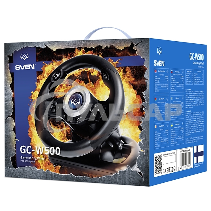 Руль SVEN GC-W500 (педали, вибро, скоба, лепестки, D-pad, 10 кл, резин. вставки, PC/Xinput)