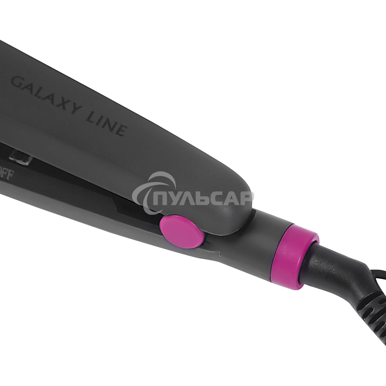 Щипцы для волос Galaxy Line GL 4522, черный, 30 Вт, керамическое покрытие рабочей поверхности, размер пластин 100х9 мм, нагревательный элемент с защитой от перегрева, температура 180°С, индикатор работы, петля для подвешивания, длина шнура 1,7