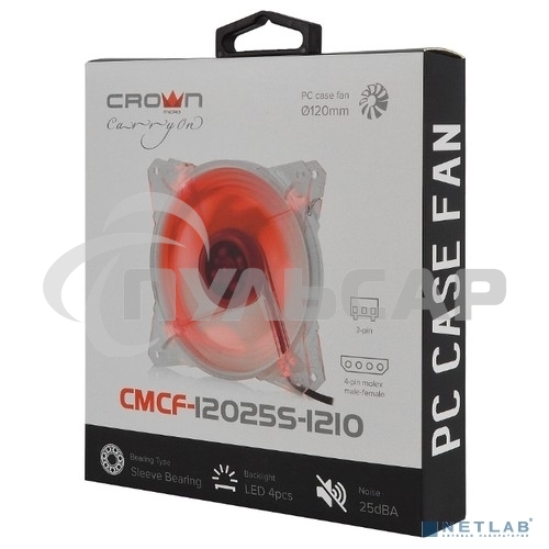 Вентилятор для корпуса Crown CMCF-12025S-1210 прозрачный/красный, 120 мм, 1650 об/мин, 28 дБ, 3 pin