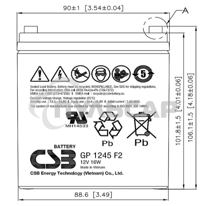 Батарея CSB GP 1245 (12V 4.5Ah 16W) клемма F1 ( бюджетная версия )