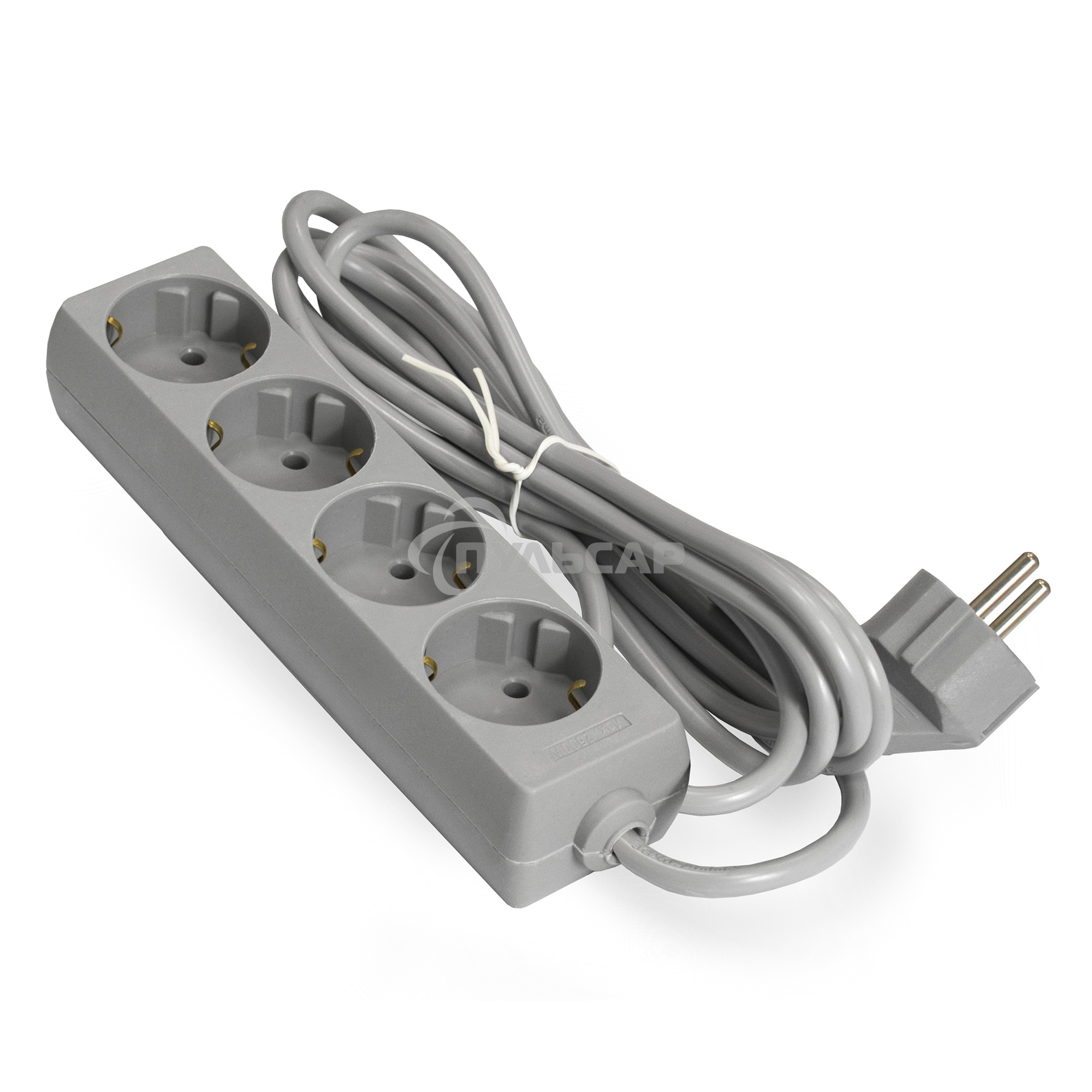 Удлинитель ExeGate ECE-4-5G (EX285817RUS), серый, 5 м, евровилка с заземлением, 4 евророзетки с заземлением, 2200 Вт