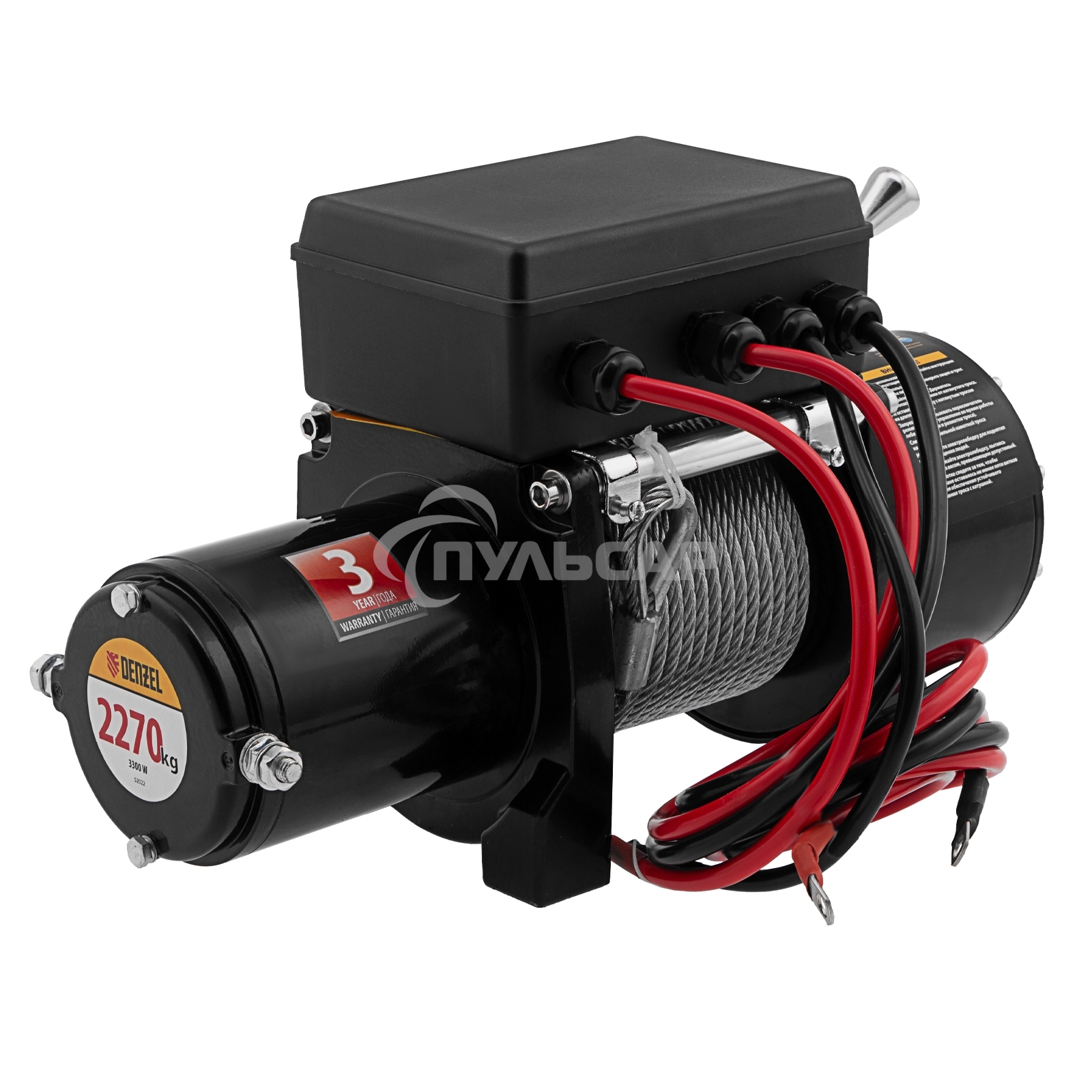 Лебедка автомобильная электрическая LB- 2200, 2,2 т, 3,3 кВт, 12 В Denzel