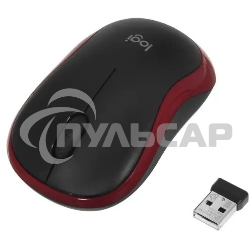 Мышь беспроводная Logitech M185, красный, 1000 dpi, радиоканал, USB, кнопки - 3