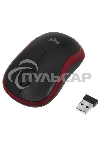 Мышь беспроводная Logitech M185, красный, 1000 dpi, радиоканал, USB, кнопки - 3