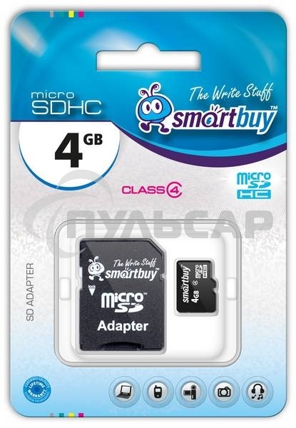 Флеш карта microSD 4Gb Smartbuy microSDHC Class 10 (SD адаптер)
