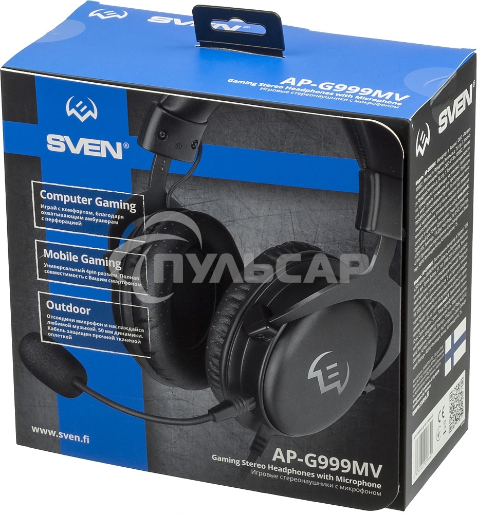 Игровые наушники SVEN AP-G999MV с микрофоном серый (50 мм, мини-джек (стерео) O 3,5 мм (4 pin))