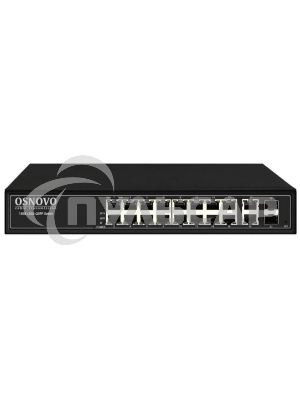 Коммутатор управляемый L2 PoE OSNOVO SW-8182/L(300W) Gigabit Ethernet на 16 RJ45 PoE + 2 x RJ45 + 2 GE SFP портов, до 30W на порт, суммарно до 300W