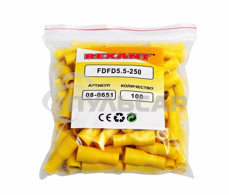 Клемма плоская полностью изолированная гнездо 6.6 мм 4-6 мм² (РППи-м 6.0-(6.3)) Rexant