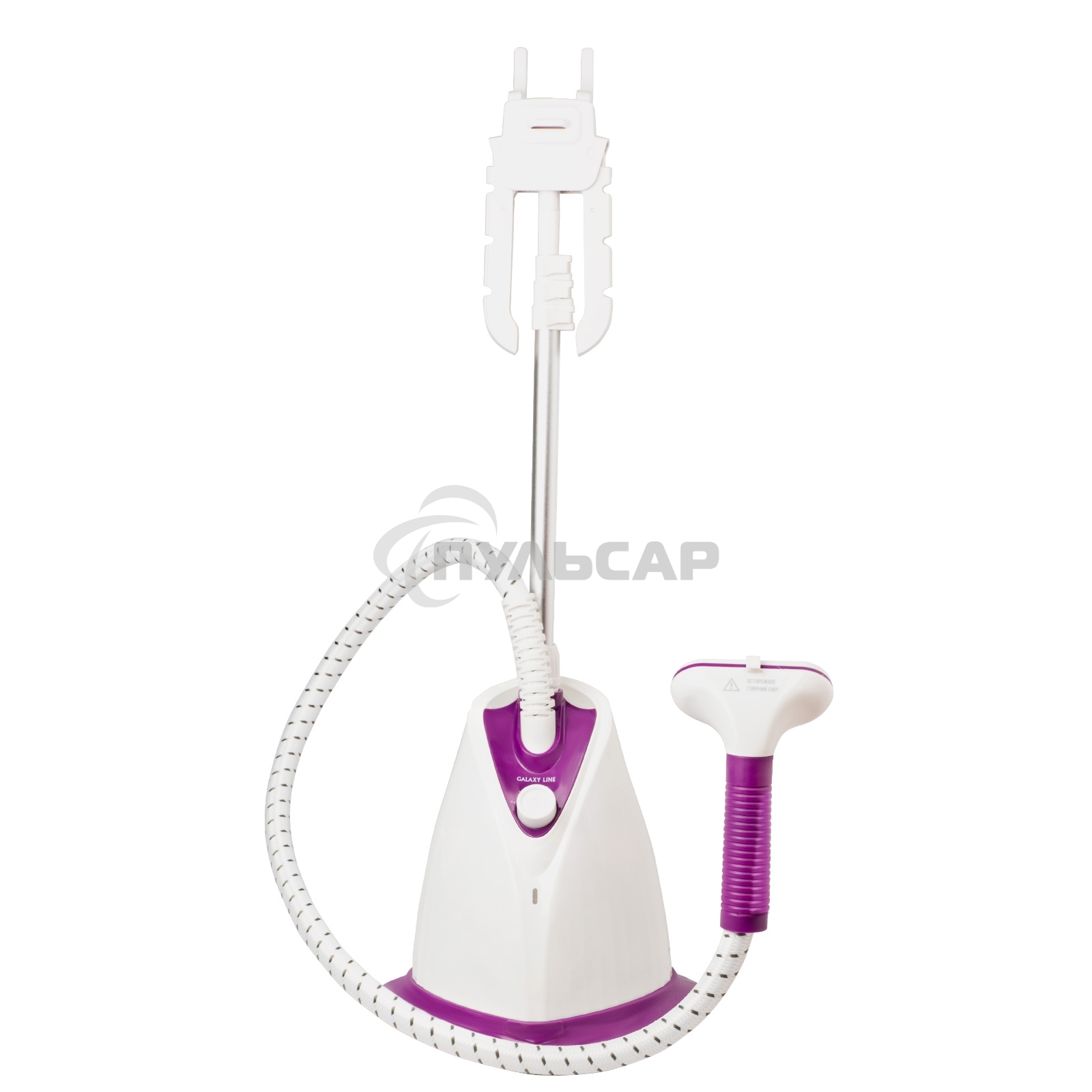 Отпариватель Galaxy Line GL 6211, белый с фиолетовым, стационарный, 2000 Вт, объем контейнера для воды 1,7 л, 3 режима отпаривания
